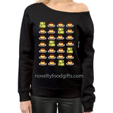 only-flans-fans-funny-dessert-one-shoulder-ladies-tee-shirt-black-long-sleeve